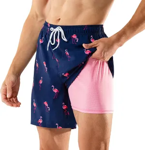 BRISIRA Mens Swim Trunks Swim Shorts 7 inch Compression Liner Bathing Suit Beach Shorts Swimwear Stretch Quick Dry Pockets