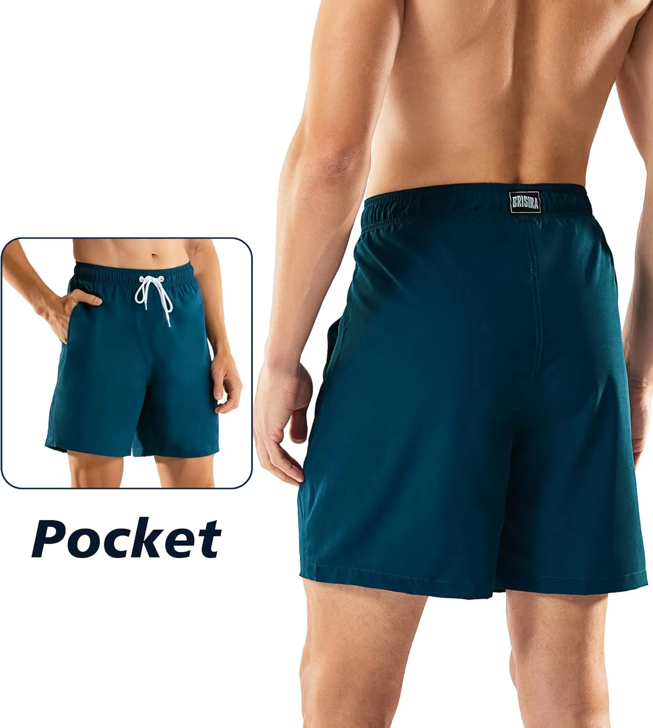 BRISIRA Mens Swim Trunks Swim Shorts 7 inch Compression Liner Bathing Suit Beach Shorts Swimwear Stretch Quick Dry Pockets