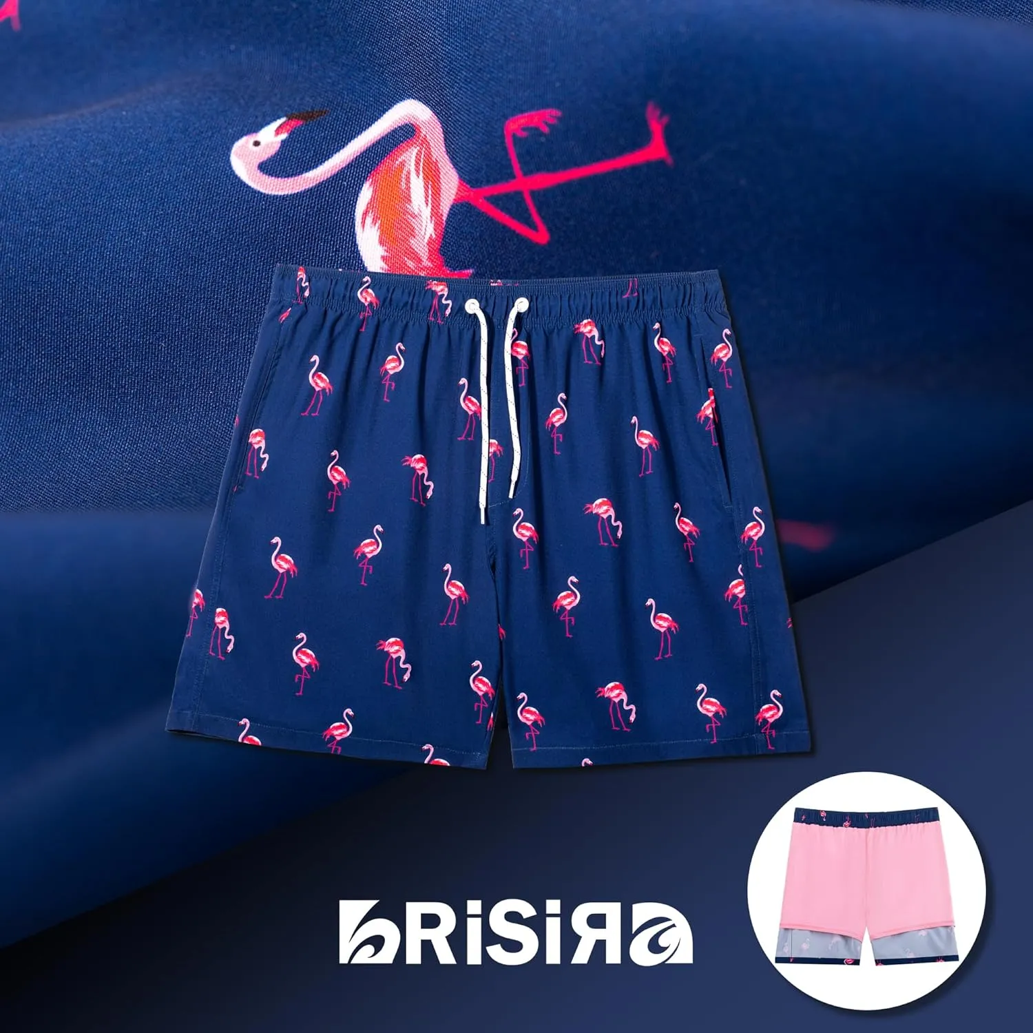 BRISIRA Mens Swim Trunks Swim Shorts 7 inch Compression Liner Bathing Suit Beach Shorts Swimwear Stretch Quick Dry Pockets