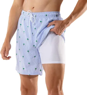 BRISIRA Mens Swim Trunks Swim Shorts 7 inch Compression Liner Bathing Suit Beach Shorts Swimwear Stretch Quick Dry Pockets