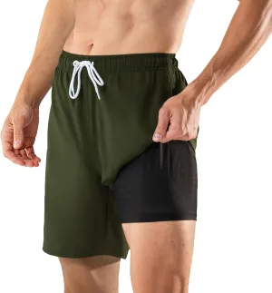 BRISIRA Mens Swim Trunks Swim Shorts 7 inch Compression Liner Bathing Suit Beach Shorts Swimwear Stretch Quick Dry Pockets