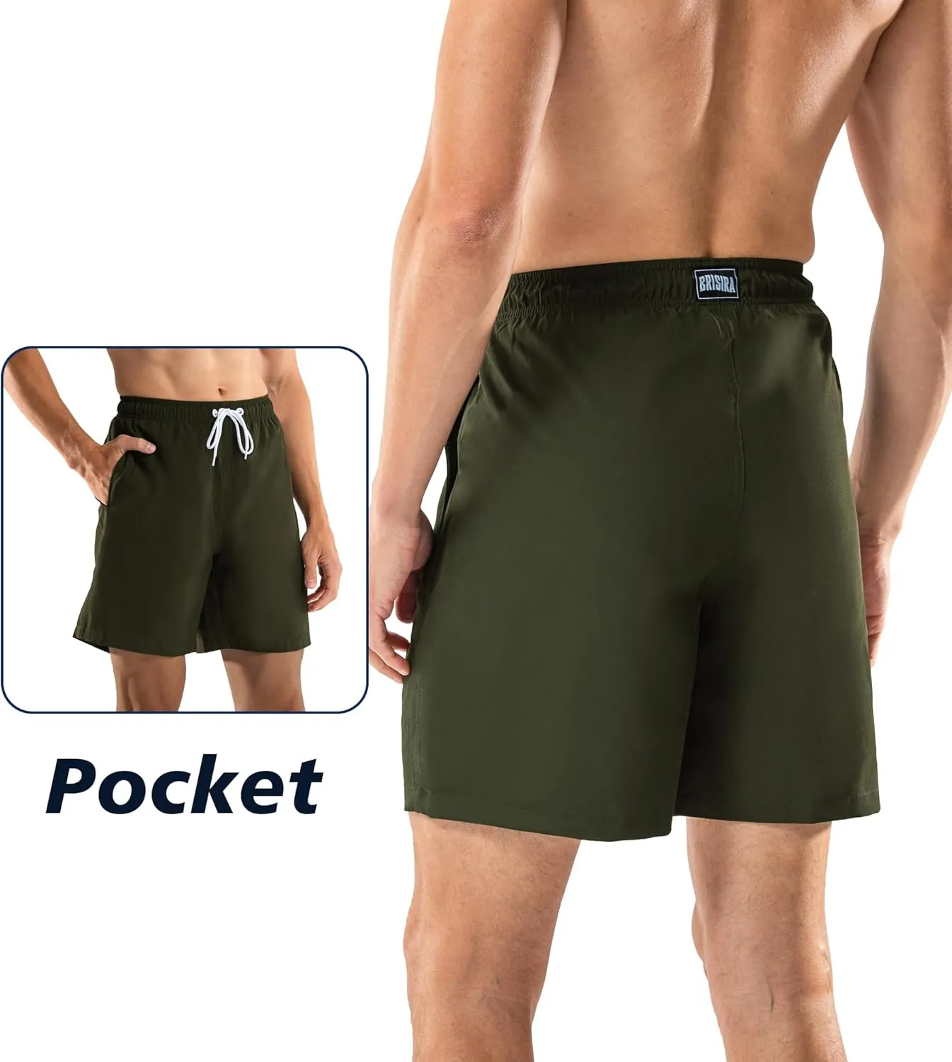 BRISIRA Mens Swim Trunks Swim Shorts 7 inch Compression Liner Bathing Suit Beach Shorts Swimwear Stretch Quick Dry Pockets