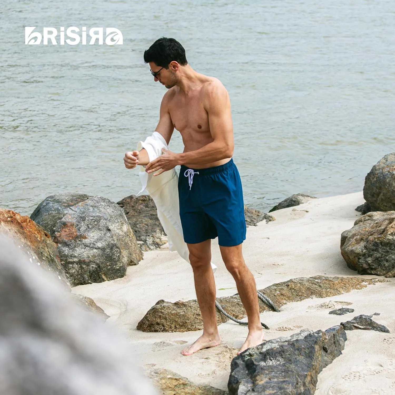 BRISIRA Mens Swim Trunks Swim Shorts 7 inch Compression Liner Bathing Suit Beach Shorts Swimwear Stretch Quick Dry Pockets