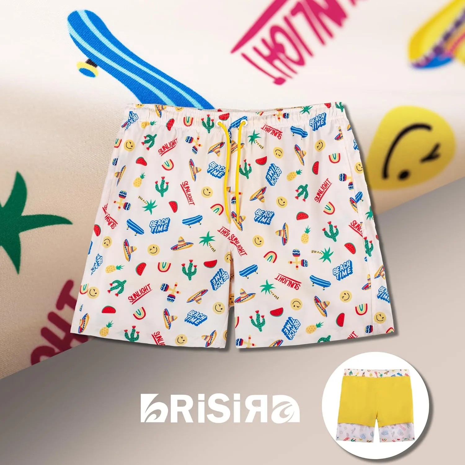 BRISIRA Mens Swim Trunks Swim Shorts 7 inch Compression Liner Bathing Suit Beach Shorts Swimwear Stretch Quick Dry Pockets