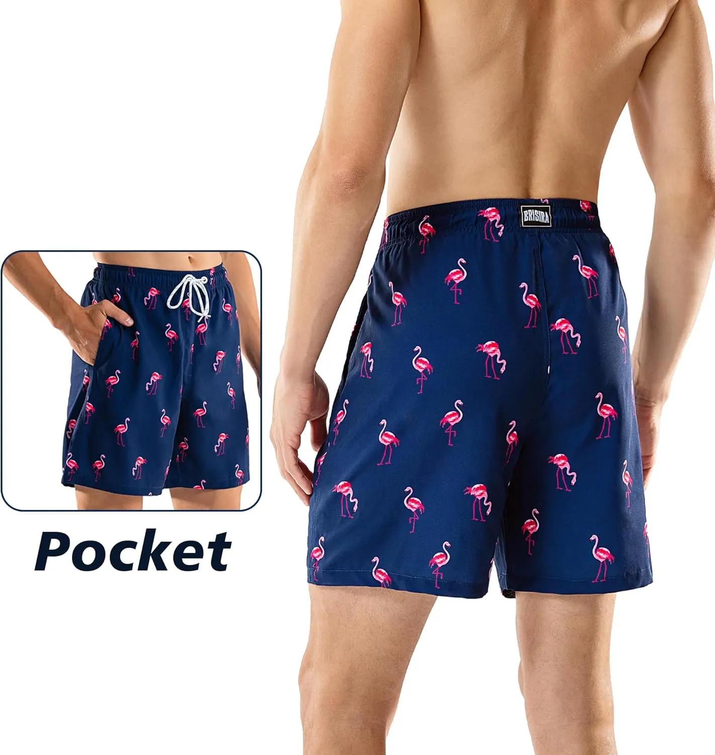 BRISIRA Mens Swim Trunks Swim Shorts 7 inch Compression Liner Bathing Suit Beach Shorts Swimwear Stretch Quick Dry Pockets