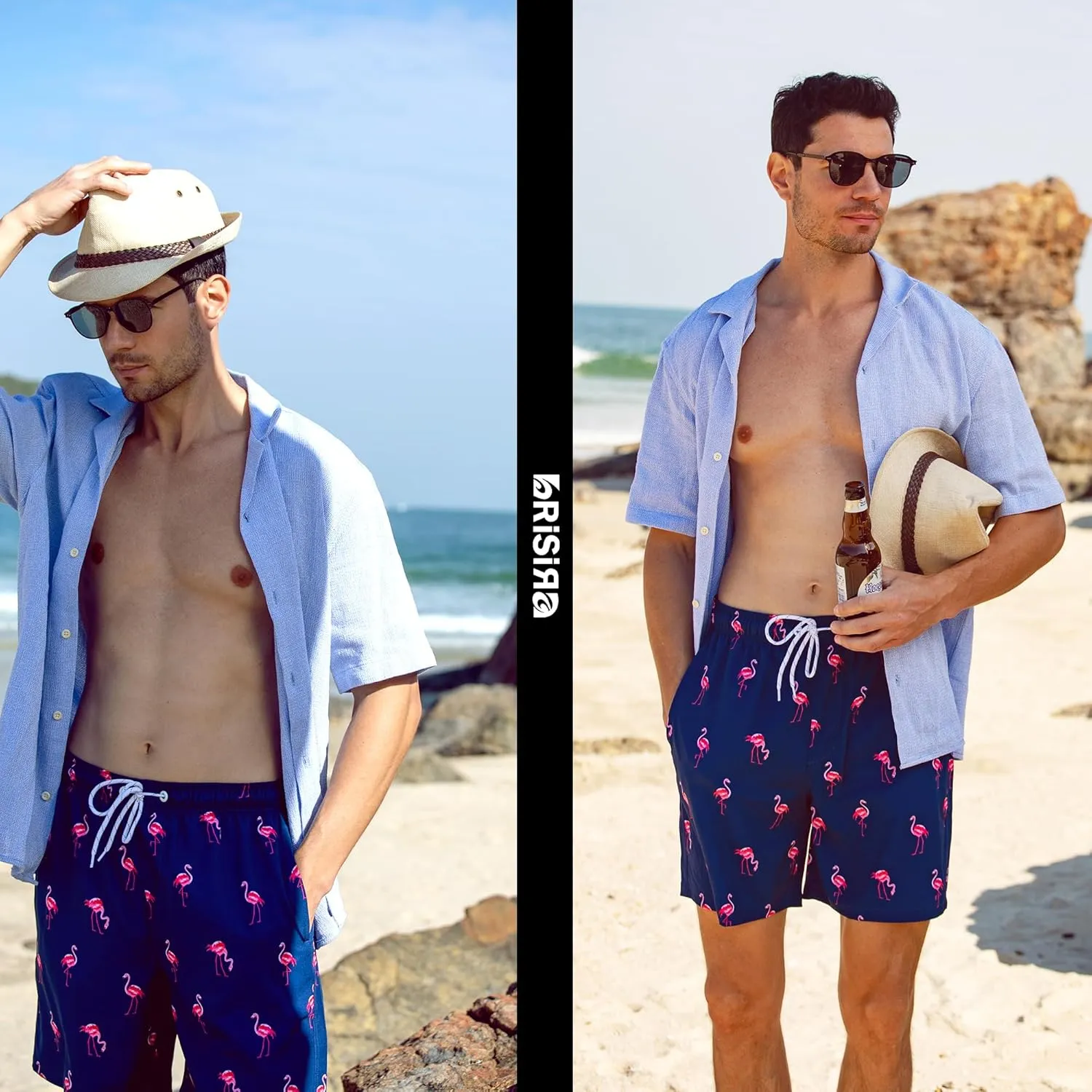 BRISIRA Mens Swim Trunks Swim Shorts 7 inch Compression Liner Bathing Suit Beach Shorts Swimwear Stretch Quick Dry Pockets