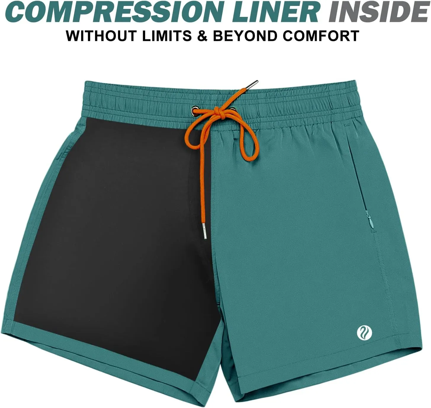 BRISIRA Mens Swim Trunks Swim Shorts Quick Dry 5 inch Inseam Beach Shorts with Compression Liner and Zipper Pocket