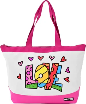 Britto Tote Bag Love Design, 100% Polyester, Water Resistant, Perfect for Laptop, Pool & Everyday Use, Interior Zipper Pocket and Top Zipper Closure, Comfortable Handle Drop