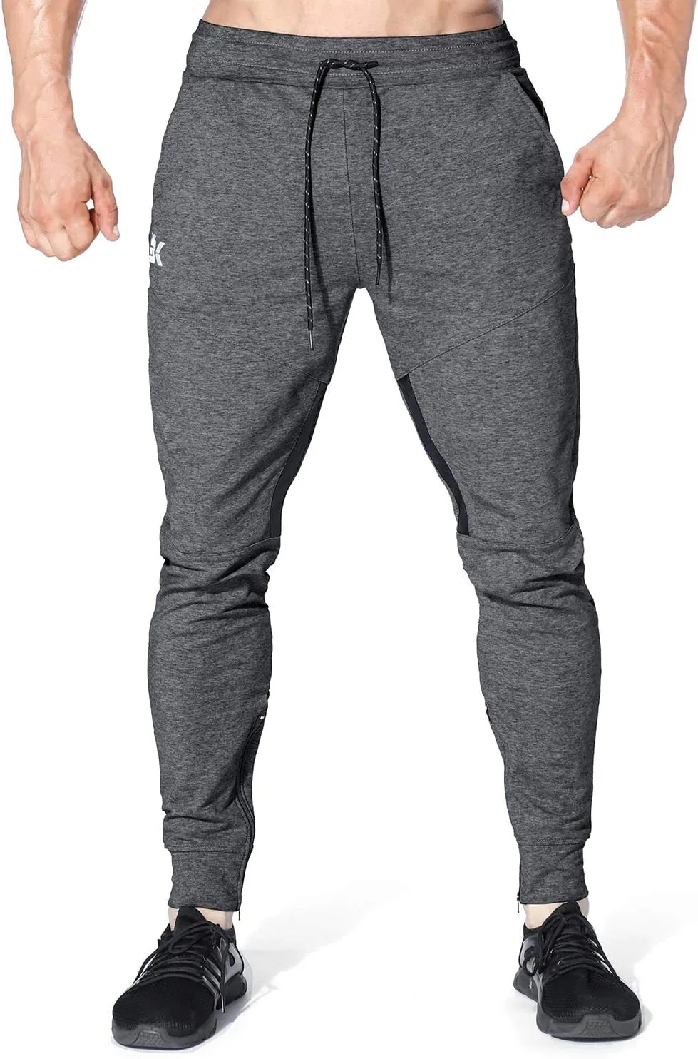 BROKIG Mens Gym Jogger Pants,Casual Slim Workout Sweatpants with Zipper Pockets Bodybuilding Athletic Pants
