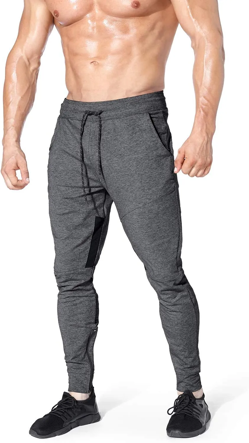 BROKIG Mens Gym Jogger Pants,Casual Slim Workout Sweatpants with Zipper Pockets Bodybuilding Athletic Pants