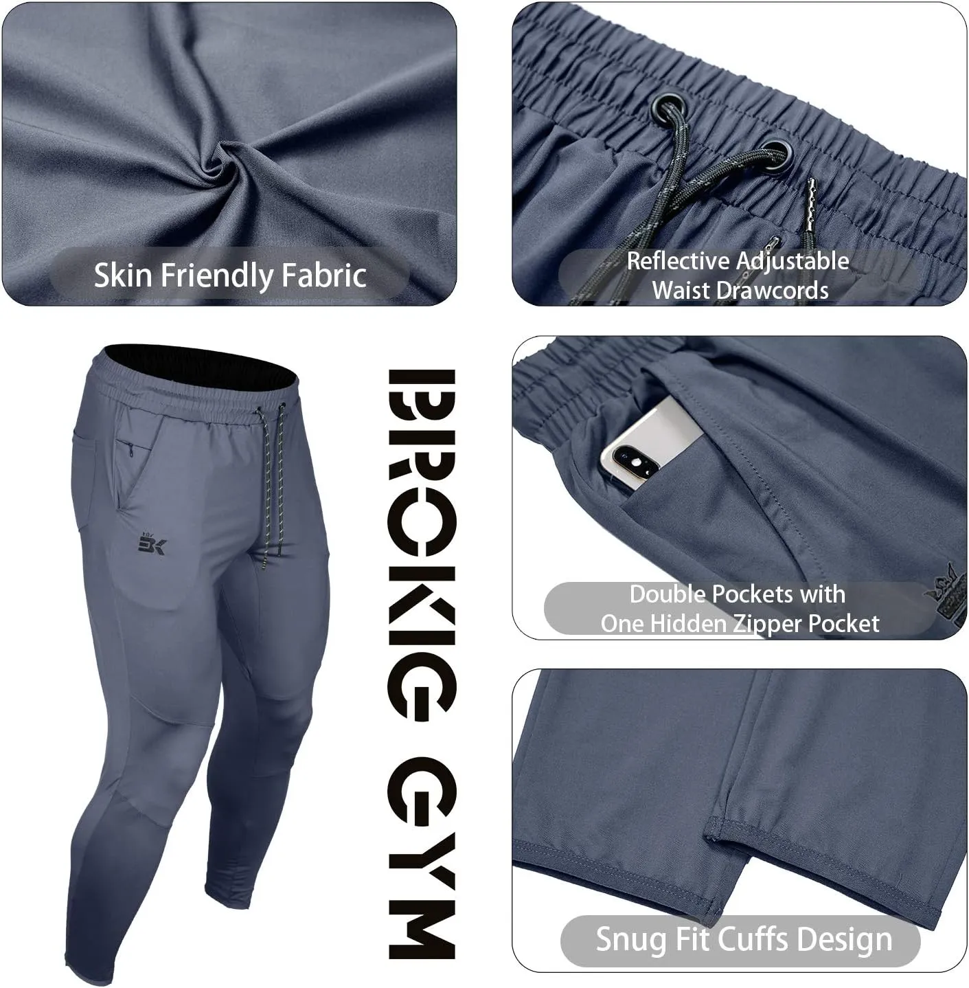 BROKIG Mens Lightweight Gym Jogger Pants,Men's Workout Sweatpants with Zip Pocket