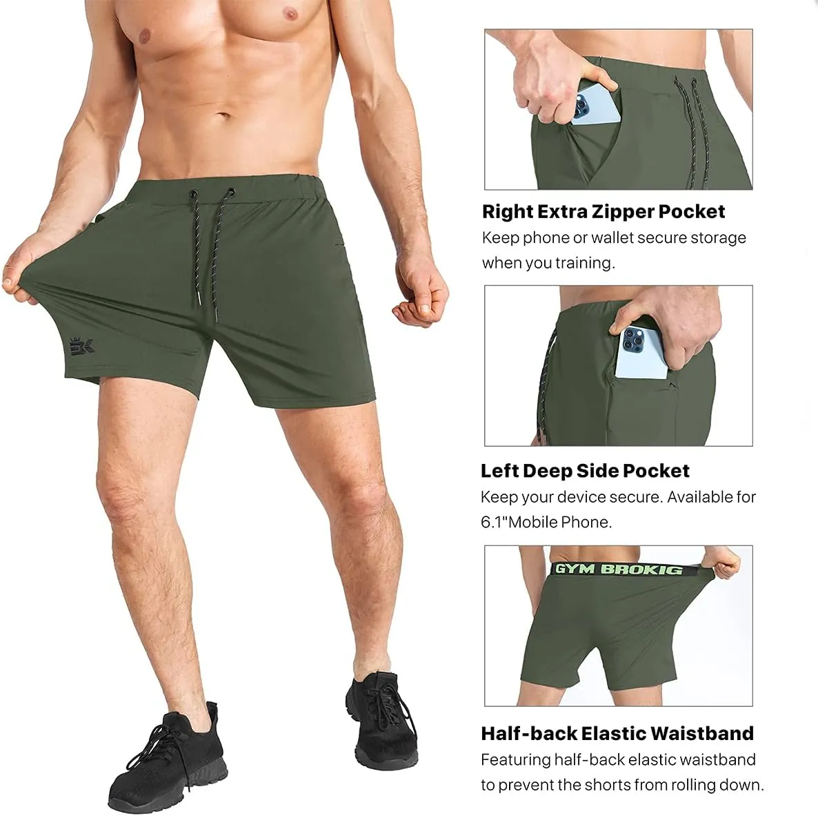 BROKIG Men's Lightweight Gym Shorts,Bodybuilding Quick Dry Running Athletic Workout Shorts for Men with Pockets