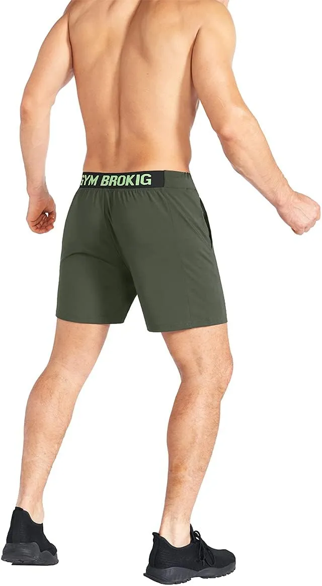 BROKIG Men's Lightweight Gym Shorts,Bodybuilding Quick Dry Running Athletic Workout Shorts for Men with Pockets