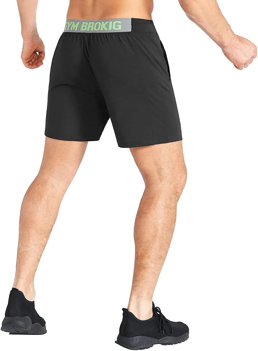 BROKIG Men's Lightweight Gym Shorts,Bodybuilding Quick Dry Running Athletic Workout Shorts for Men with Pockets