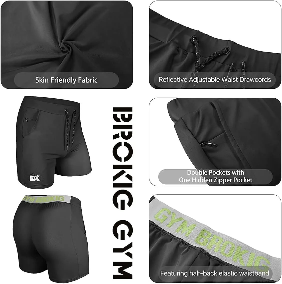 BROKIG Men's Lightweight Gym Shorts,Bodybuilding Quick Dry Running Athletic Workout Shorts for Men with Pockets