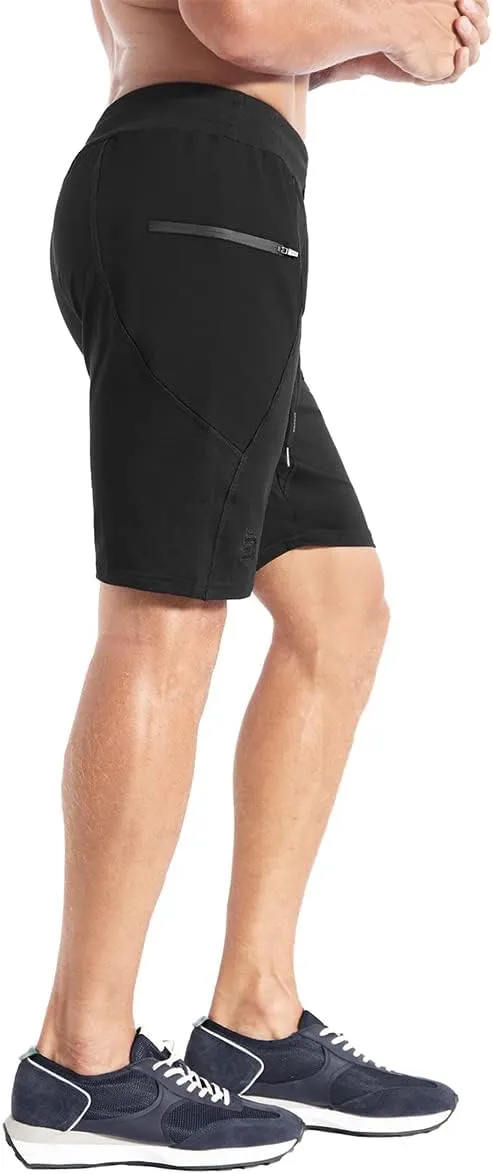 BROKIG Men's Sidelock Gym Workout Running Sport Shorts with Zipper Pockets
