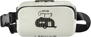 Brown Checker Plaid Grid Camper Car Silhouette Let's Go Camping Beige Adjustable Belt Running Bag, Crossbody Fanny Pack Waist Runners Bag Tote for Women Men Sports Hiking Fitness Exercise Gym Pouch