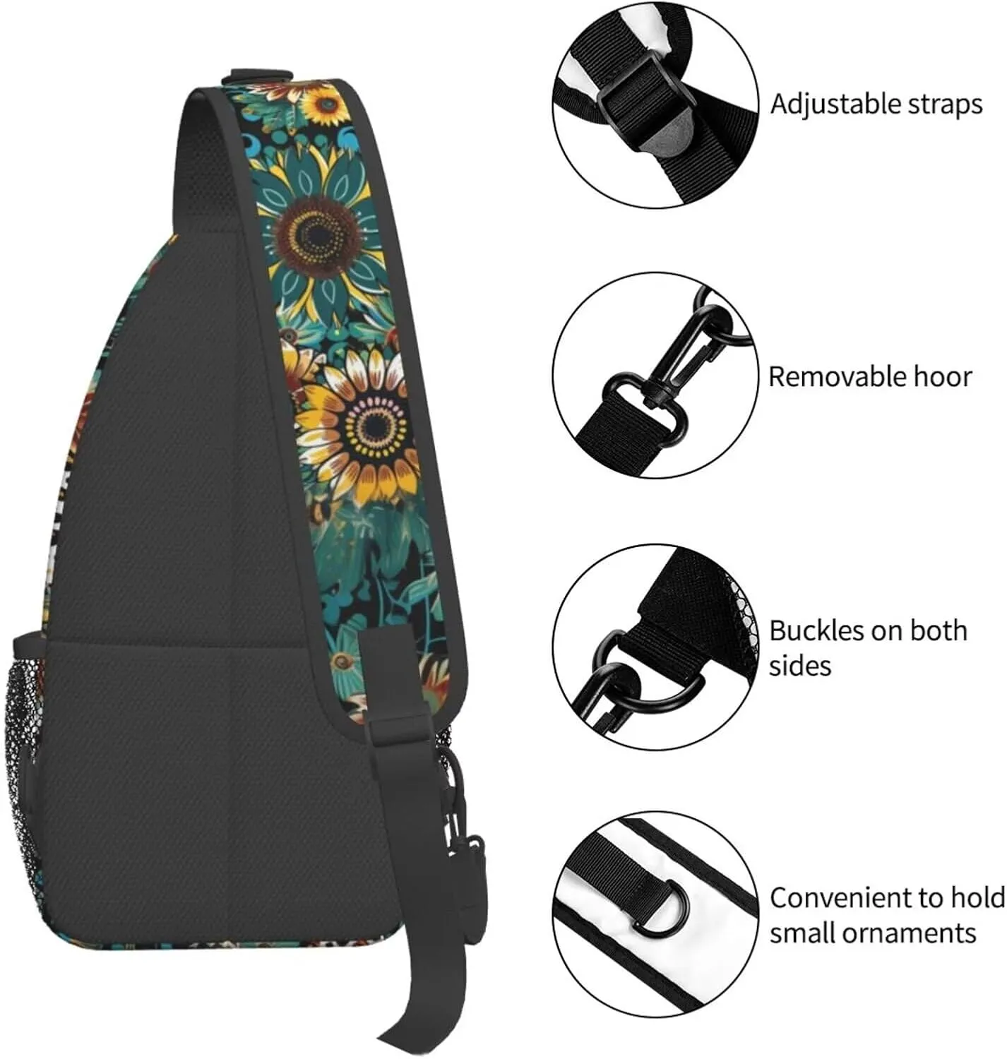 Brown Leopard Sling Bag Crossbody Backpack Sling Bags Green Leaves Sunflower Adjustable Chest Bag Casual Shoulder Daypack Backpack Travel Hiking Daypack