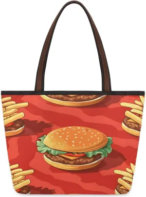 Burger Food Patterns Tote Bag Tote Purse for Women with Zipper Womens Handbags for Work Travel