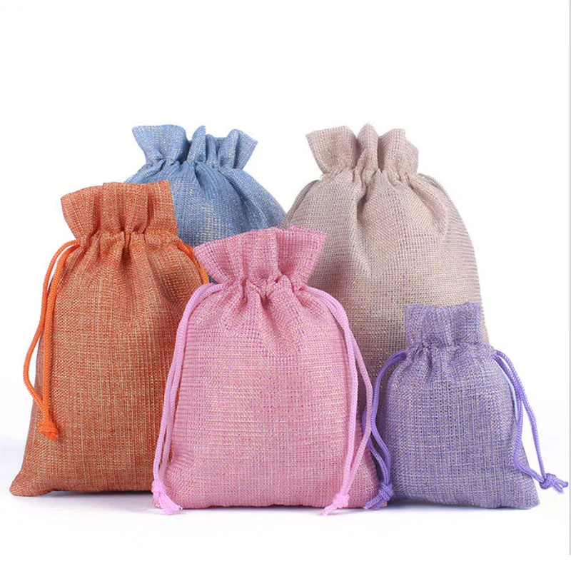 Burlap Jute Drawstring Bags Yellow - 7 Sizes
