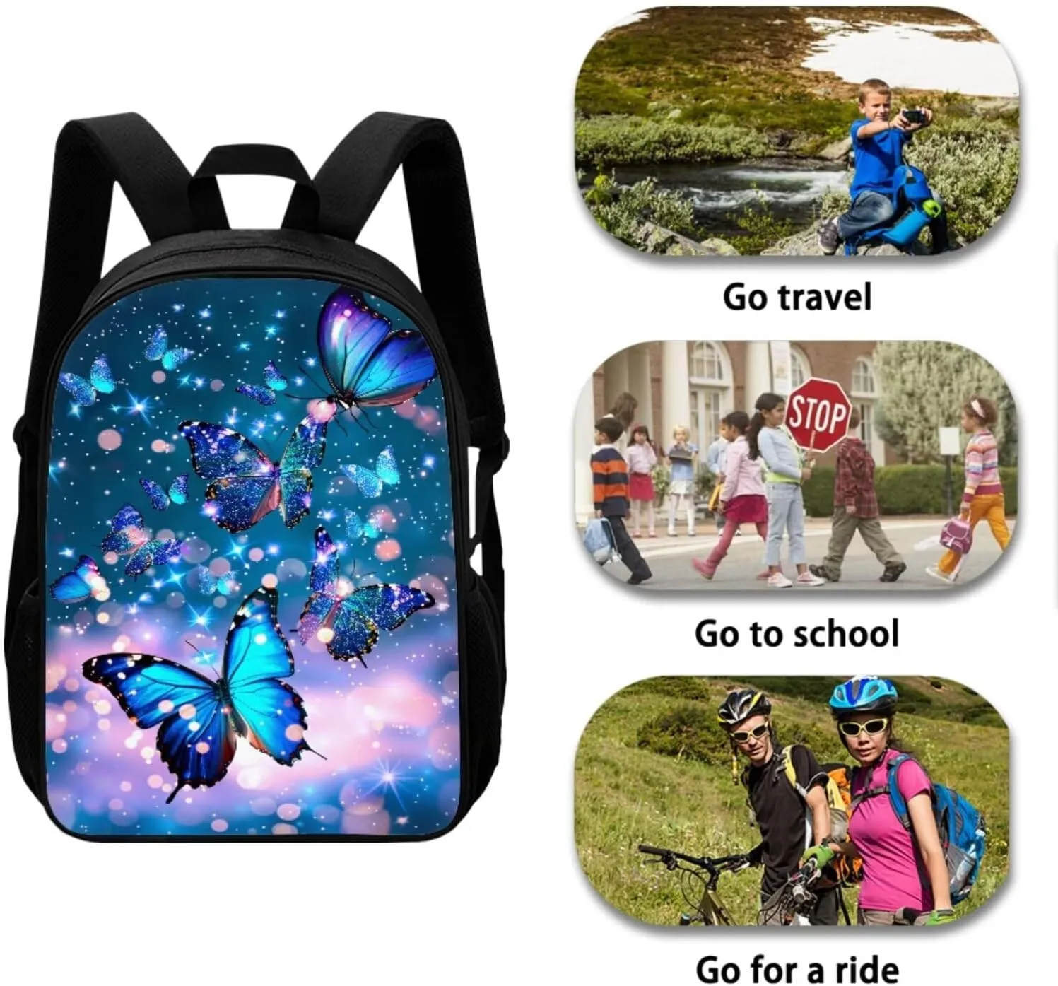 Butterflies Cute Middle School Backpacks for Girls Backpack for Kids Boys Elementary School Insulated Lunch Box Pencil Case Teen Girls Kids Travel Bags Sets School Backpack