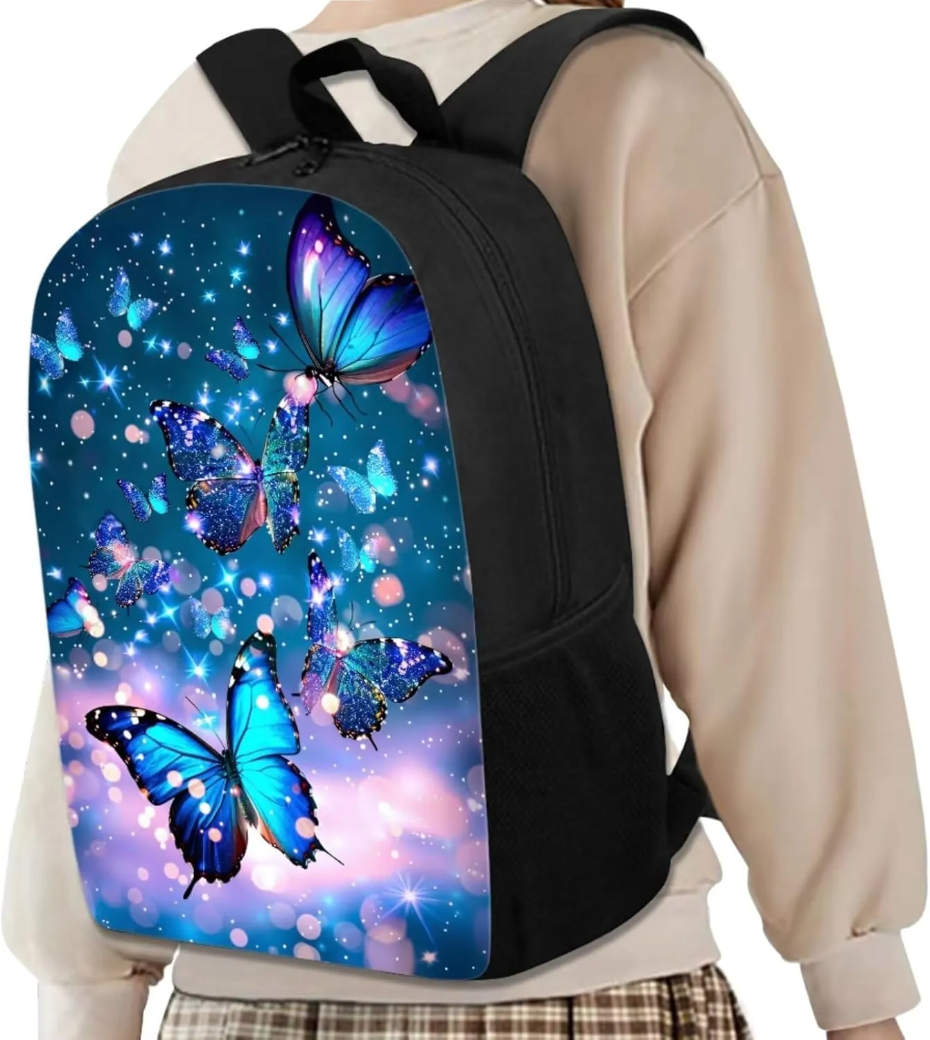 Butterflies Cute Middle School Backpacks for Girls Backpack for Kids Boys Elementary School Insulated Lunch Box Pencil Case Teen Girls Kids Travel Bags Sets School Backpack