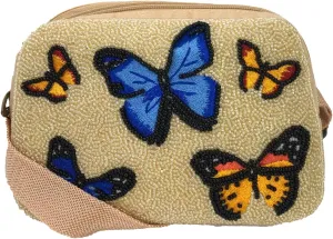 Butterfly Wings Beaded Convertible Sling Crossbody Waist Belt Bag, Multicolored