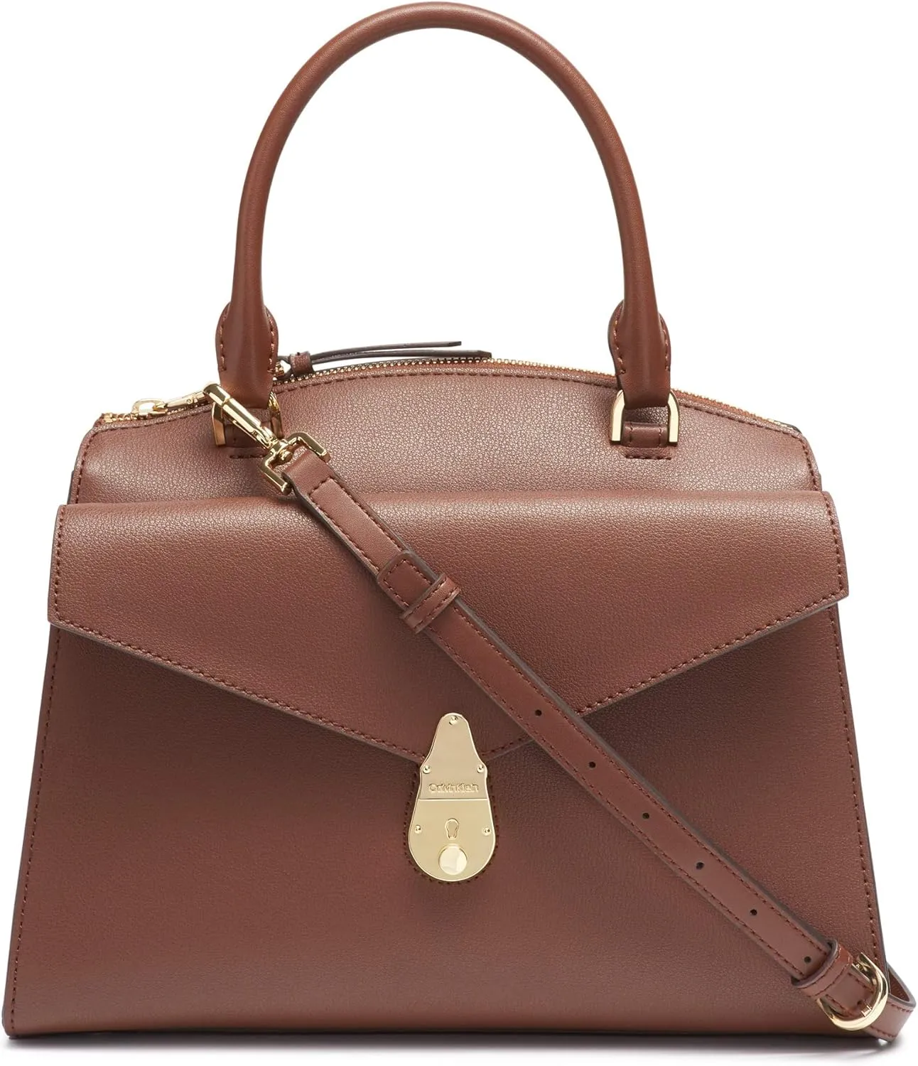 Calvin Klein Lock Daytona Leather Medium Statement Satchel
