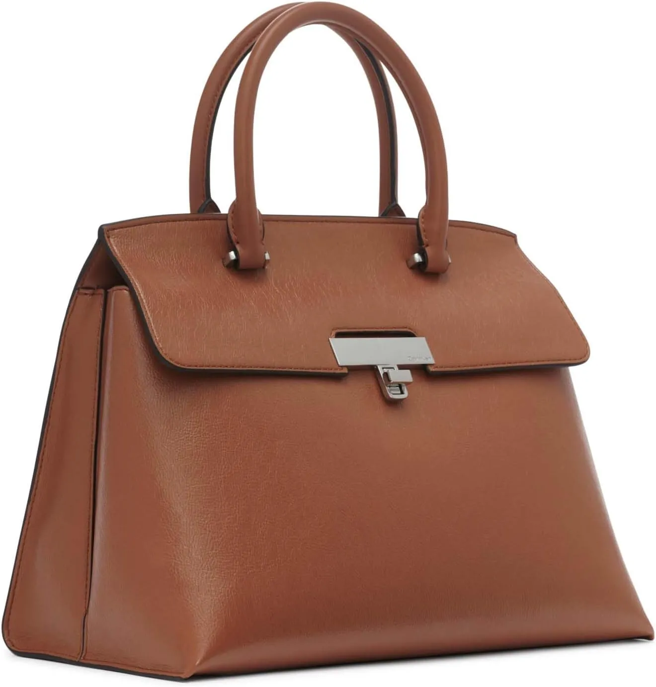 Calvin Klein Women's Becky Turn Lock Satchel – 2 in 1, Vegan Leather, 3 Pockets