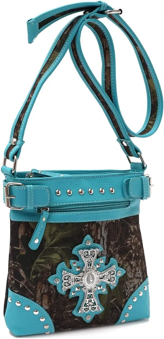 Camouflage Rhinestone Cross Pistol Buckle Western Crossbody Handbags Cowgirl Country Studded Purse Women Single Shoulder Bag