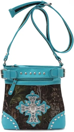 Camouflage Rhinestone Cross Pistol Buckle Western Crossbody Handbags Cowgirl Country Studded Purse Women Single Shoulder Bag