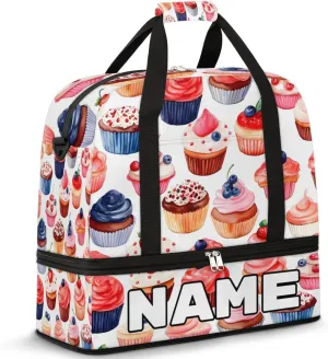 Candy Sweets Cupcakes Custom Foldable Duffle Bag with Shoes Compartment Personalized Large Capacity Waterproof Travel Weekender Bag Overnight Bag for Sports Gym