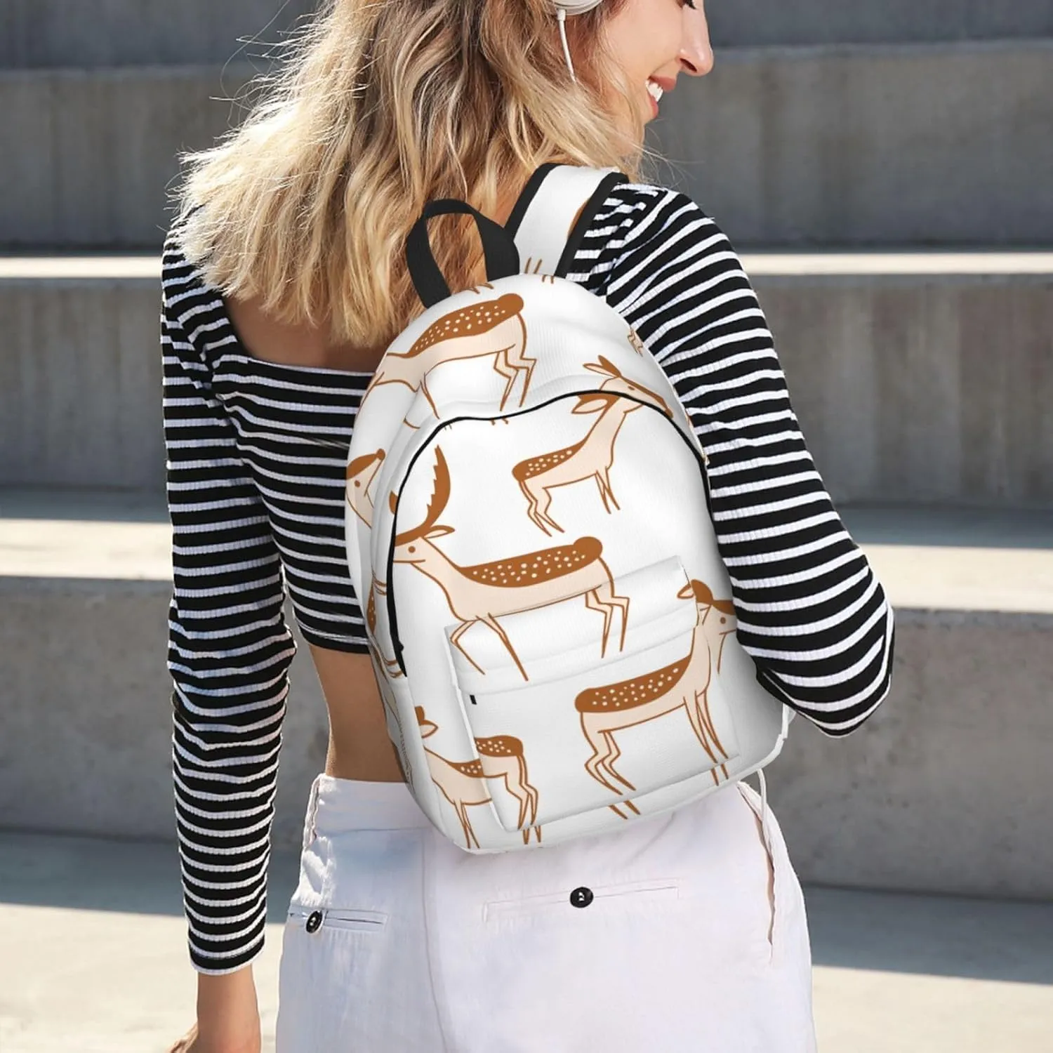 Canvas Casual Backpack Laptop Bag Suitable for Travel Office Outdoor Sports Men and Women Cute Elk