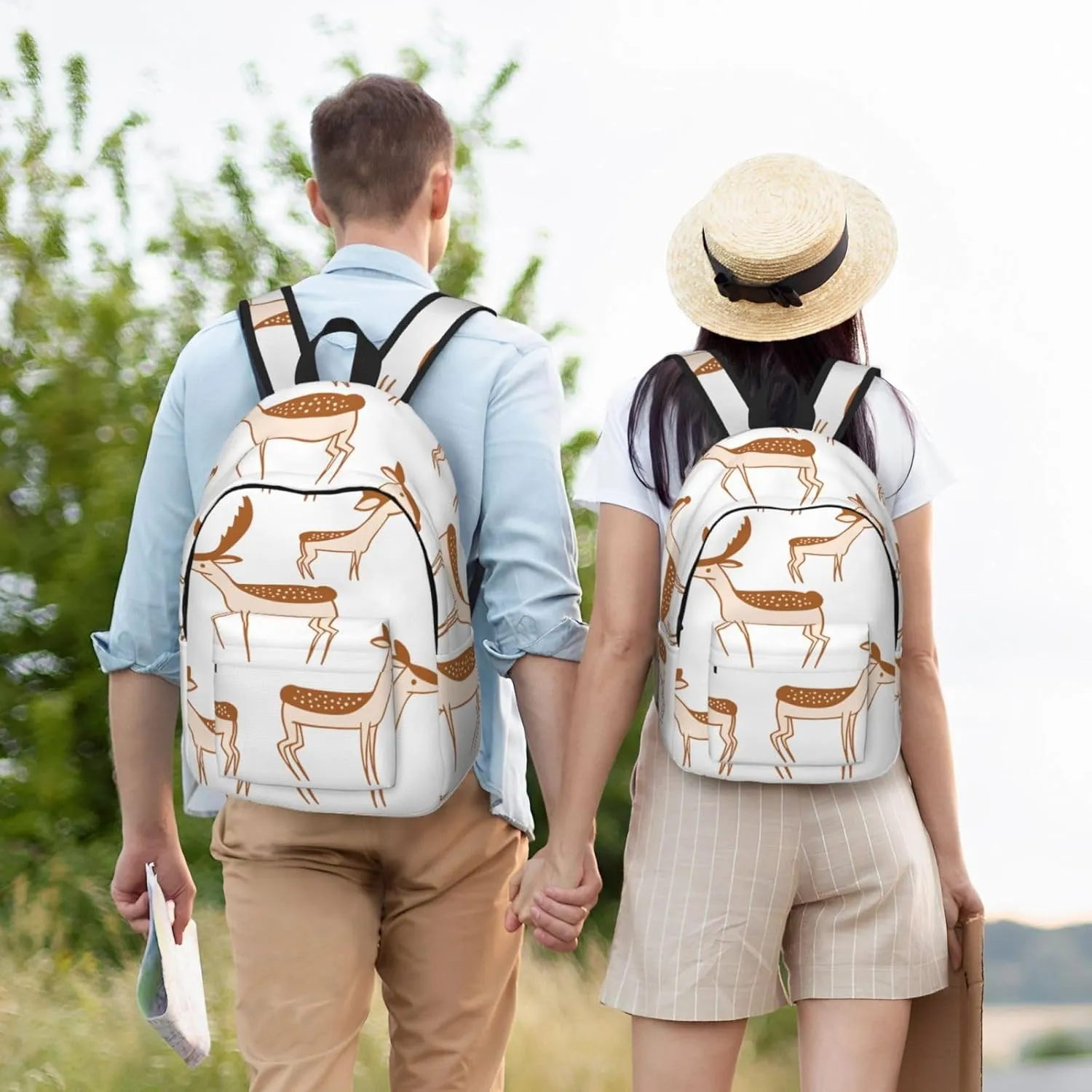 Canvas Casual Backpack Laptop Bag Suitable for Travel Office Outdoor Sports Men and Women Cute Elk