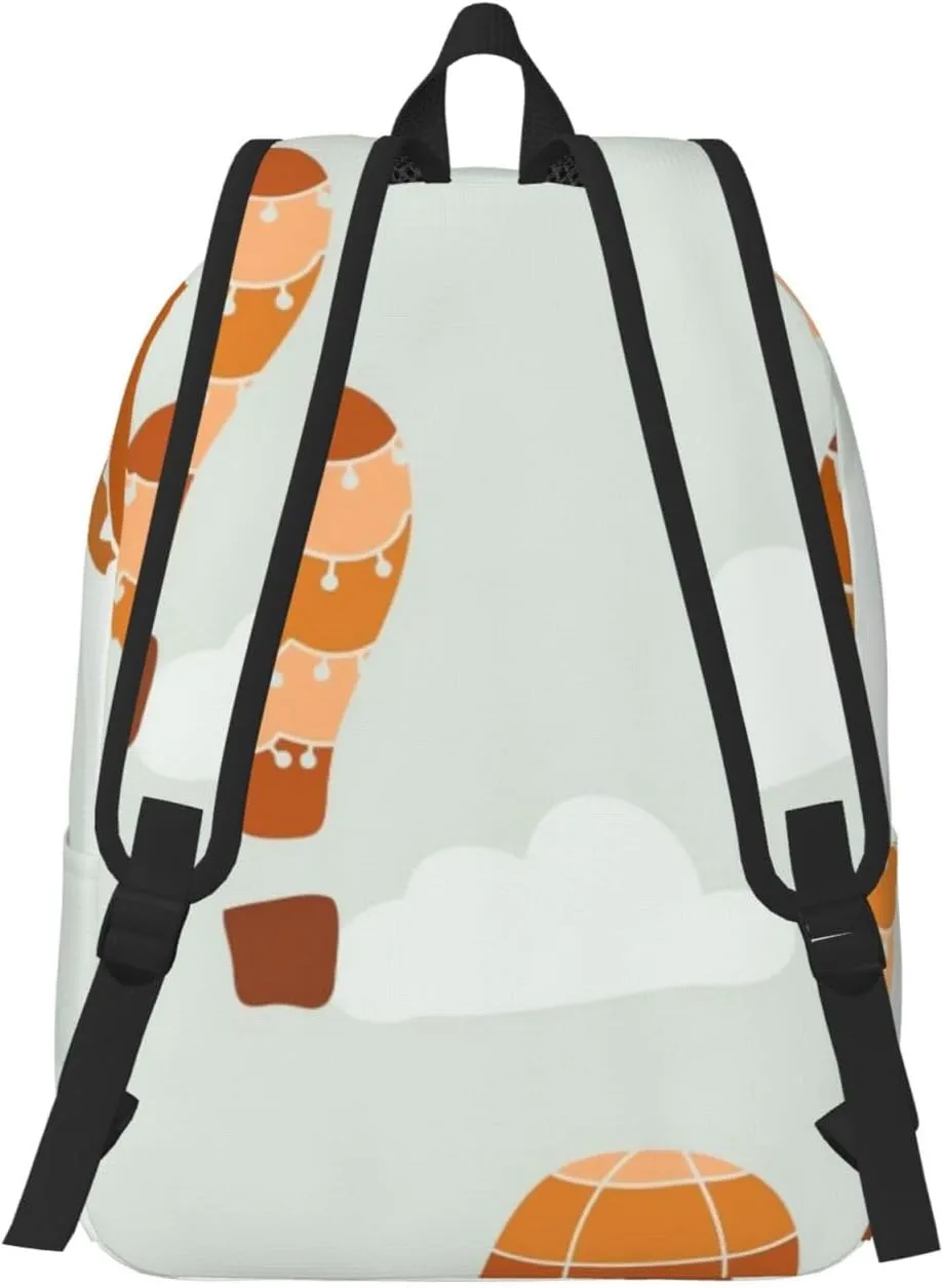 Canvas Casual Backpack Laptop Bag Suitable for Travel Office Outdoor Sports Men and Women Cute Hot Air Balloon