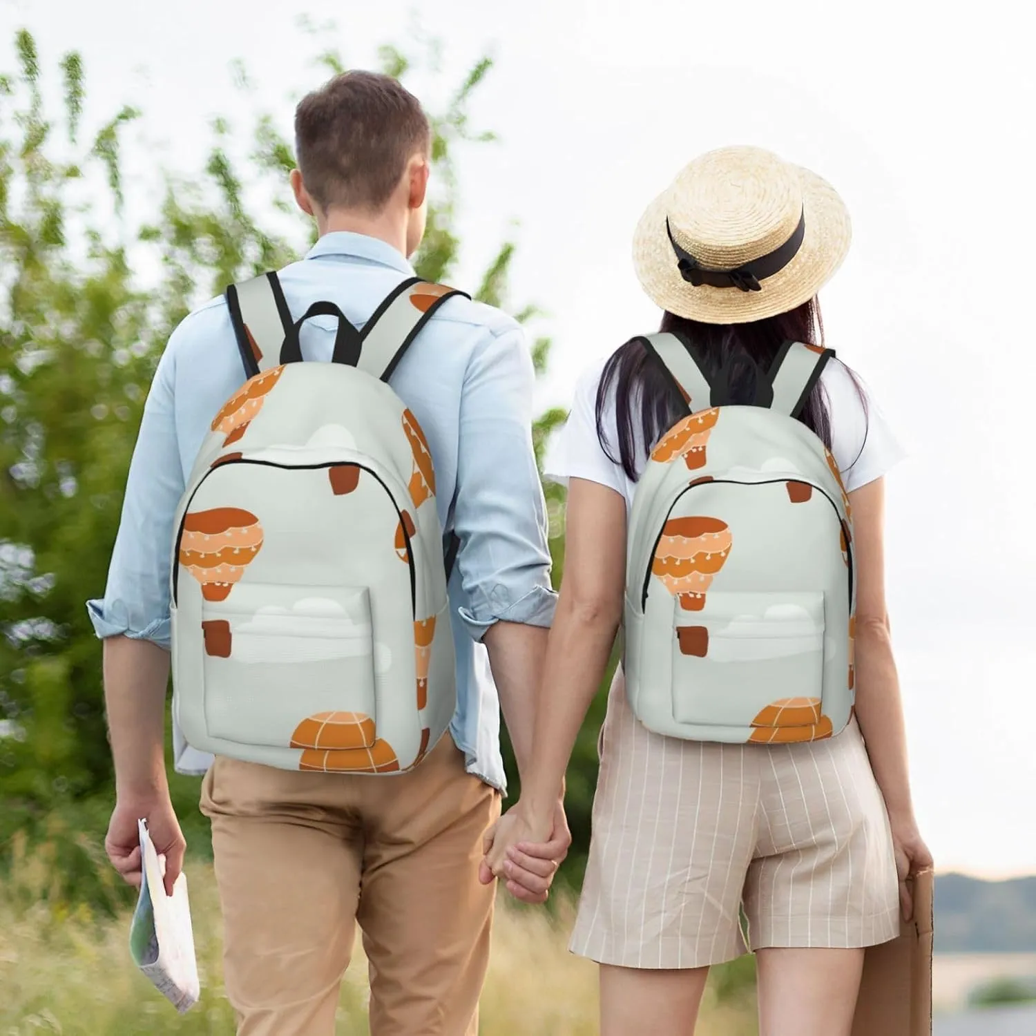 Canvas Casual Backpack Laptop Bag Suitable for Travel Office Outdoor Sports Men and Women Cute Hot Air Balloon