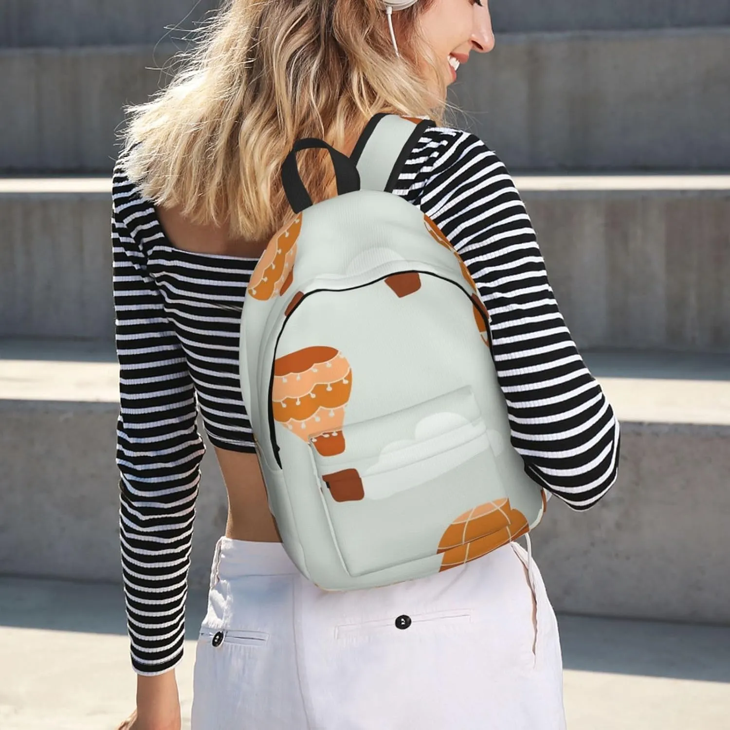 Canvas Casual Backpack Laptop Bag Suitable for Travel Office Outdoor Sports Men and Women Cute Hot Air Balloon