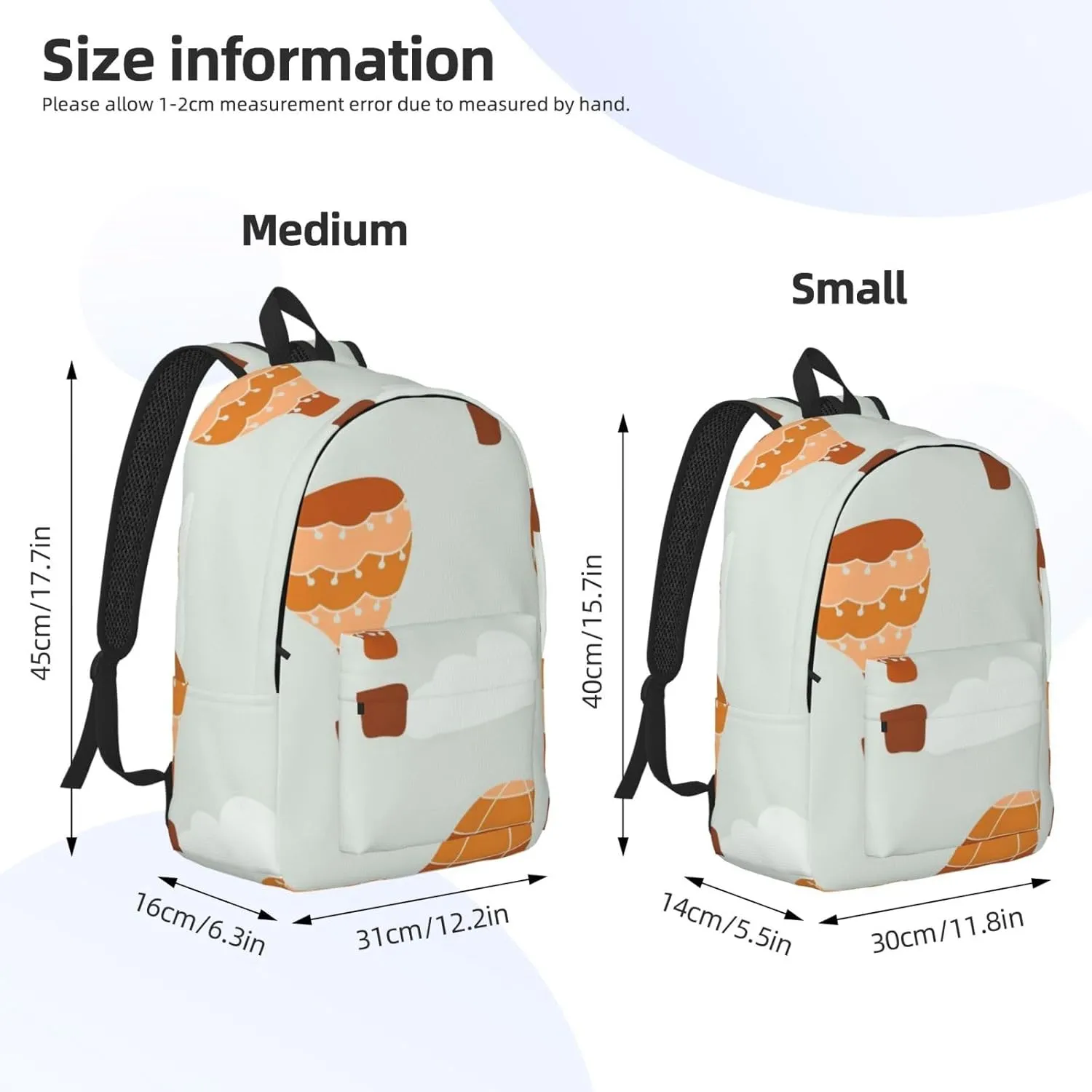 Canvas Casual Backpack Laptop Bag Suitable for Travel Office Outdoor Sports Men and Women Cute Hot Air Balloon