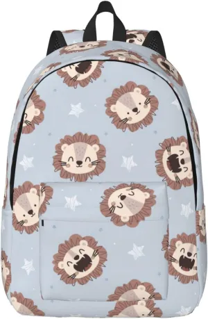 Canvas Casual Backpack Laptop Bag Suitable for Travel Office Outdoor Sports Men and Women Cute Lion
