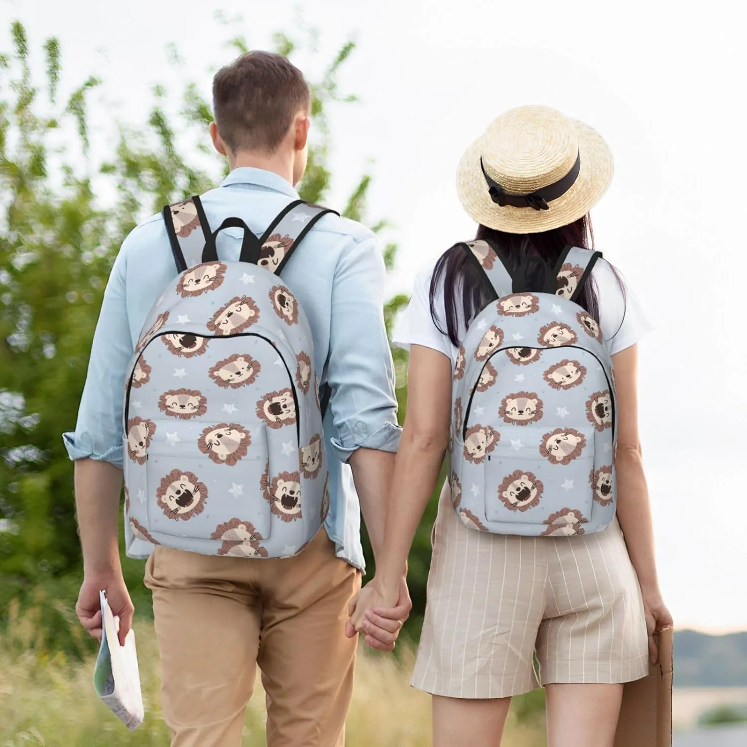 Canvas Casual Backpack Laptop Bag Suitable for Travel Office Outdoor Sports Men and Women Cute Lion