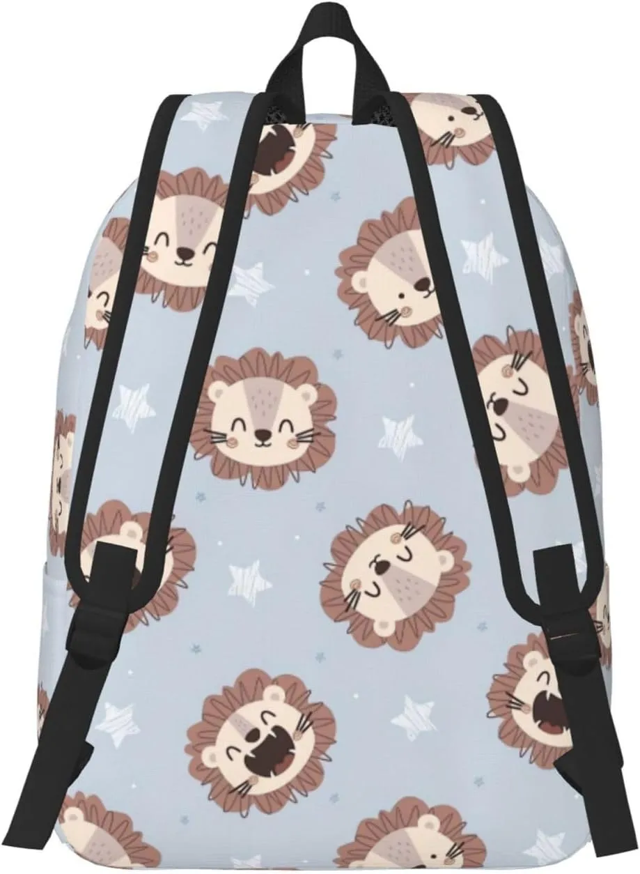 Canvas Casual Backpack Laptop Bag Suitable for Travel Office Outdoor Sports Men and Women Cute Lion