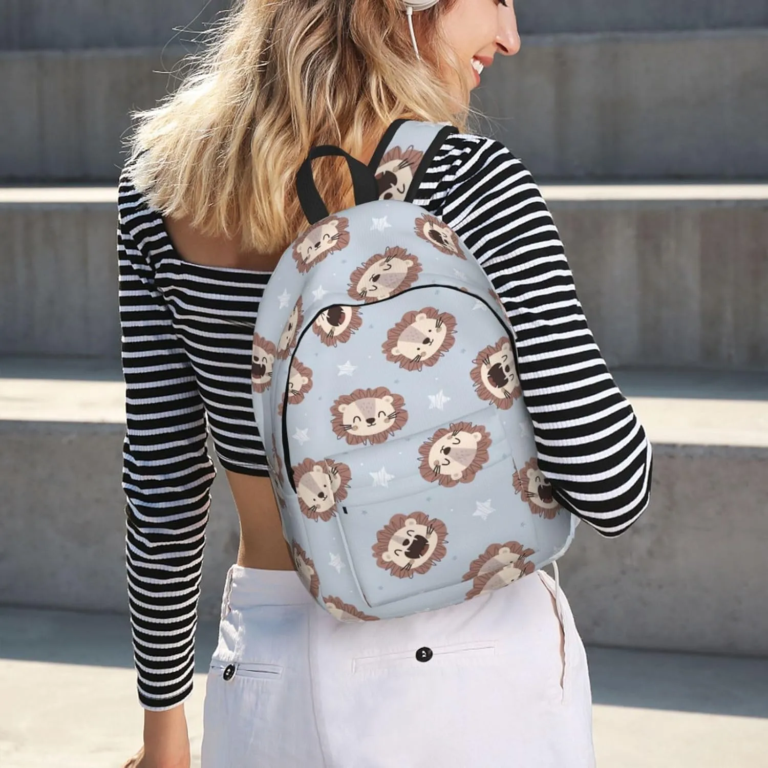 Canvas Casual Backpack Laptop Bag Suitable for Travel Office Outdoor Sports Men and Women Cute Lion