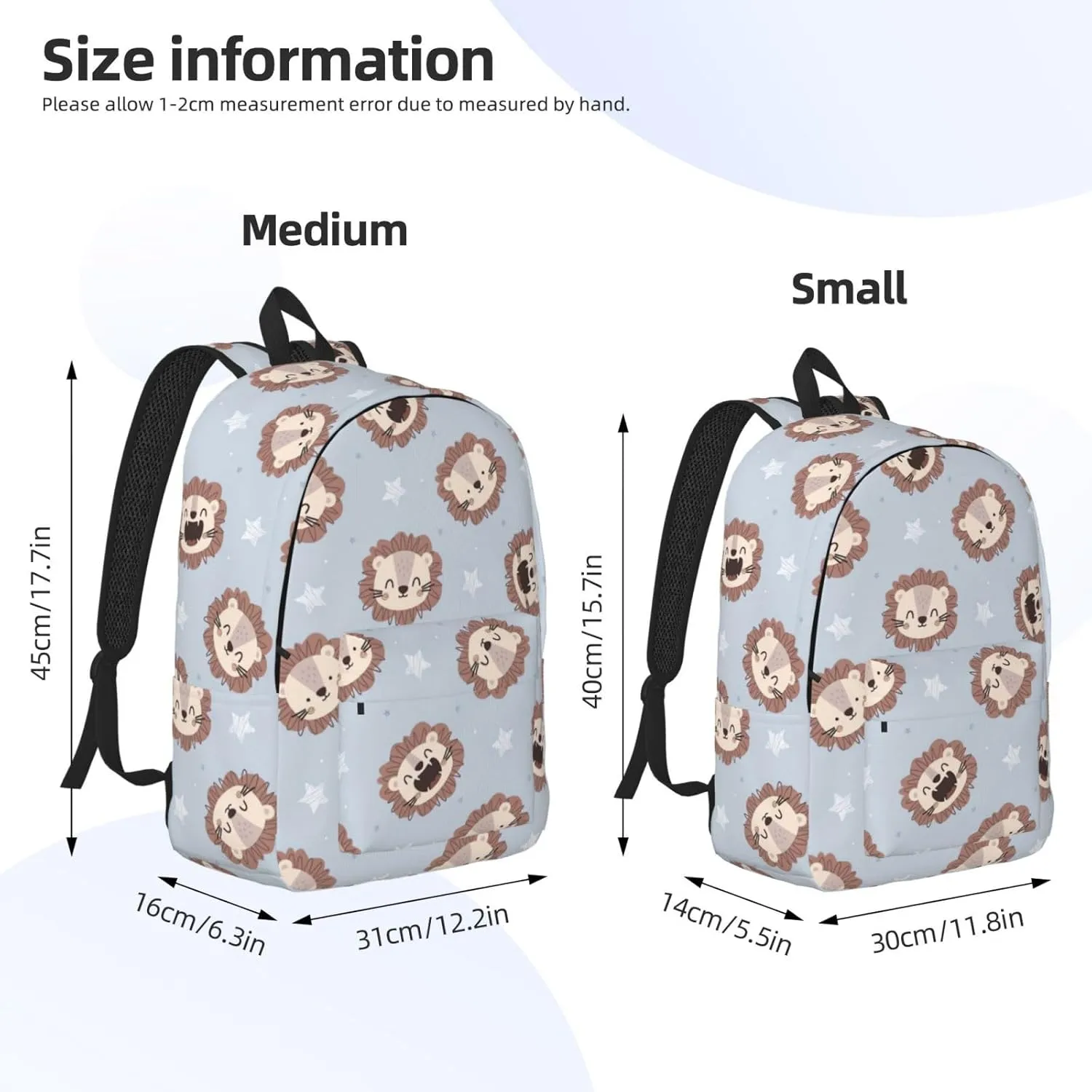 Canvas Casual Backpack Laptop Bag Suitable for Travel Office Outdoor Sports Men and Women Cute Lion