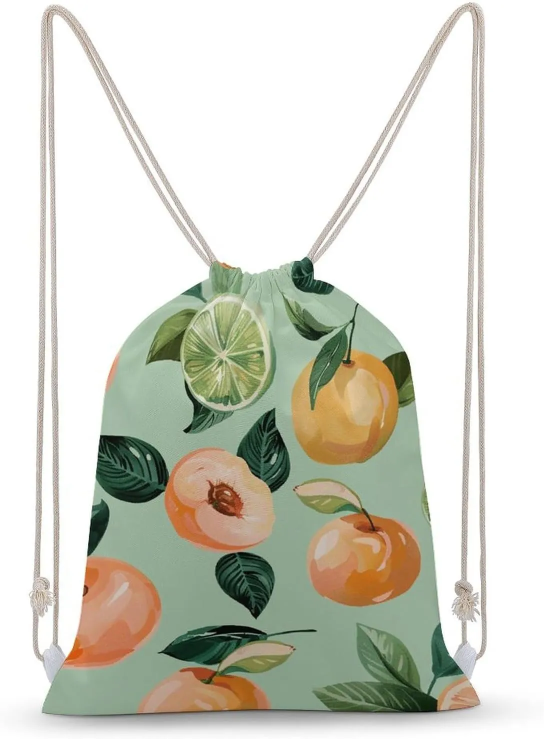 Canvas Drawstring Backpack, With Peach Pattern Drawstring Sport Gym Bags for Travel, Work, Yoga & Daily Use