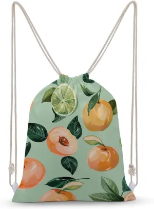 Canvas Drawstring Backpack, With Peach Pattern Drawstring Sport Gym Bags for Travel, Work, Yoga & Daily Use