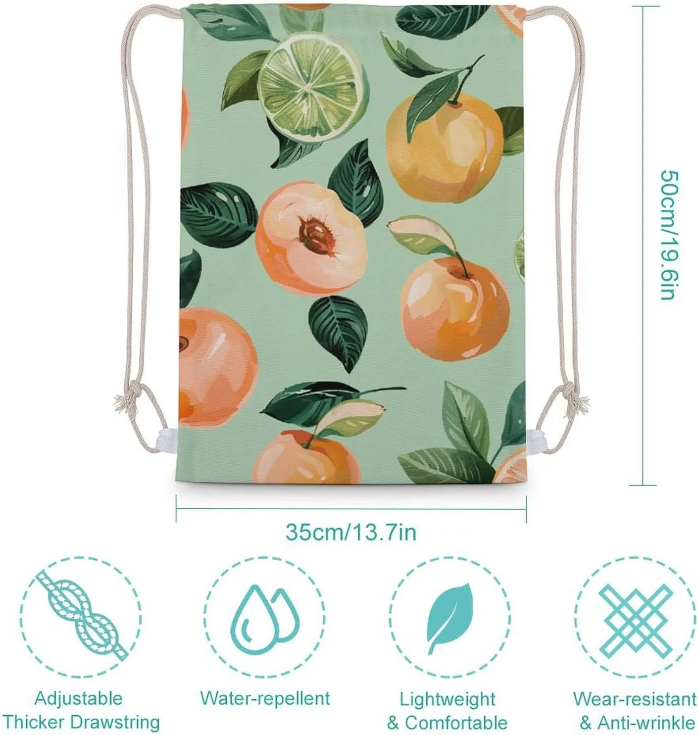 Canvas Drawstring Backpack, With Peach Pattern Drawstring Sport Gym Bags for Travel, Work, Yoga & Daily Use