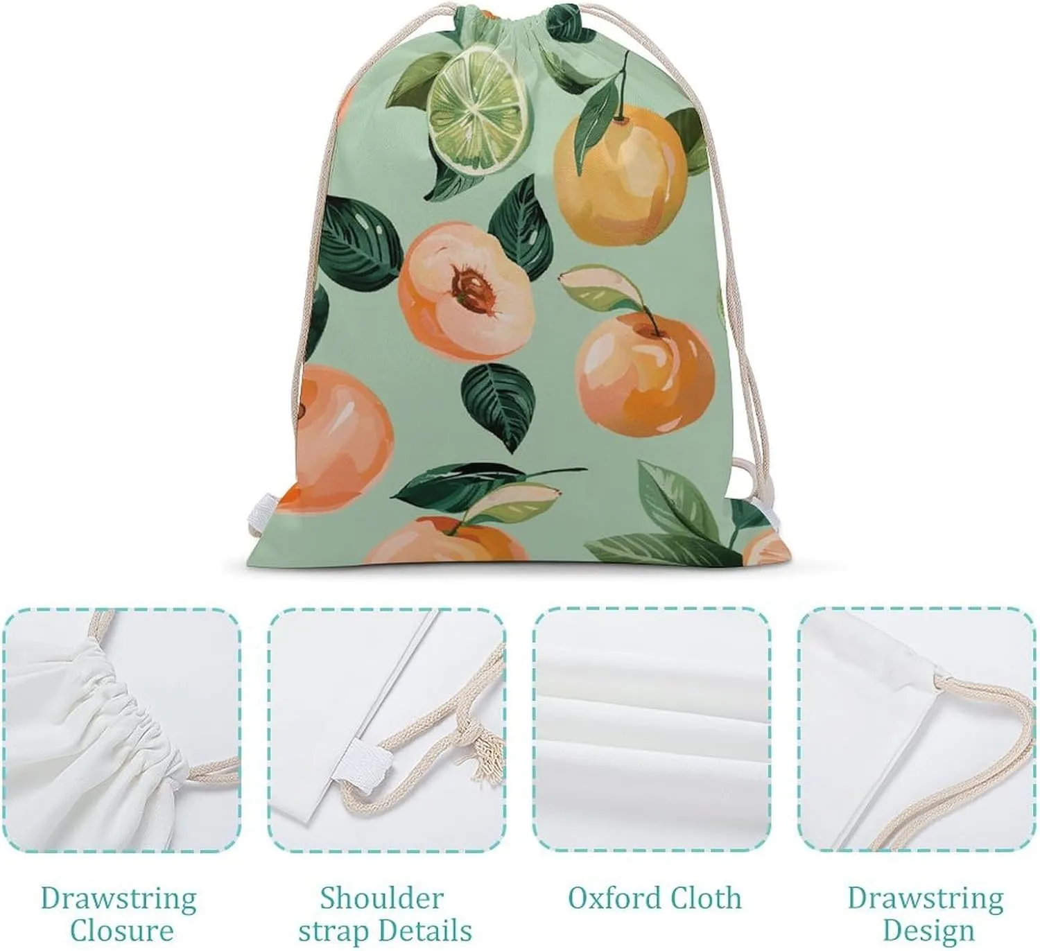Canvas Drawstring Backpack, With Peach Pattern Drawstring Sport Gym Bags for Travel, Work, Yoga & Daily Use