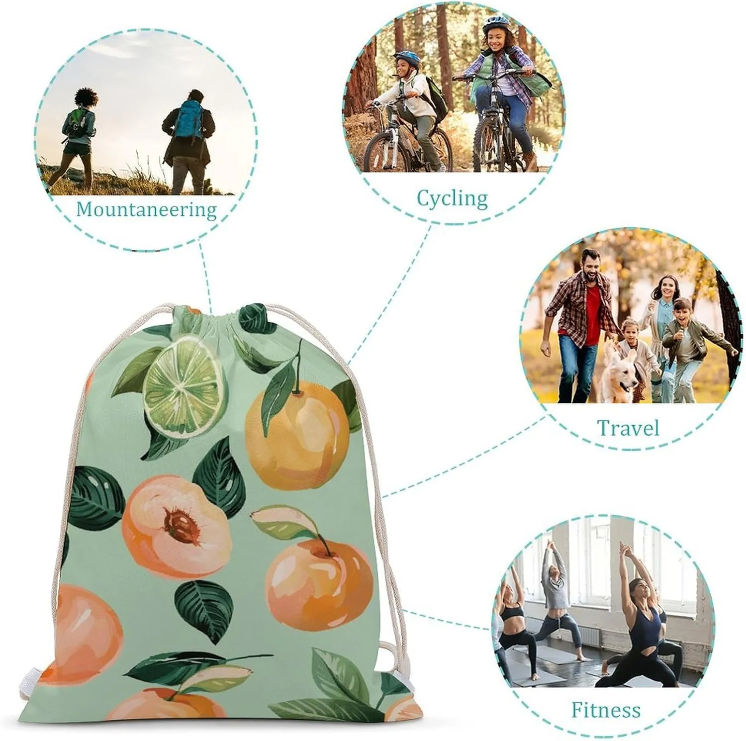 Canvas Drawstring Backpack, With Peach Pattern Drawstring Sport Gym Bags for Travel, Work, Yoga & Daily Use
