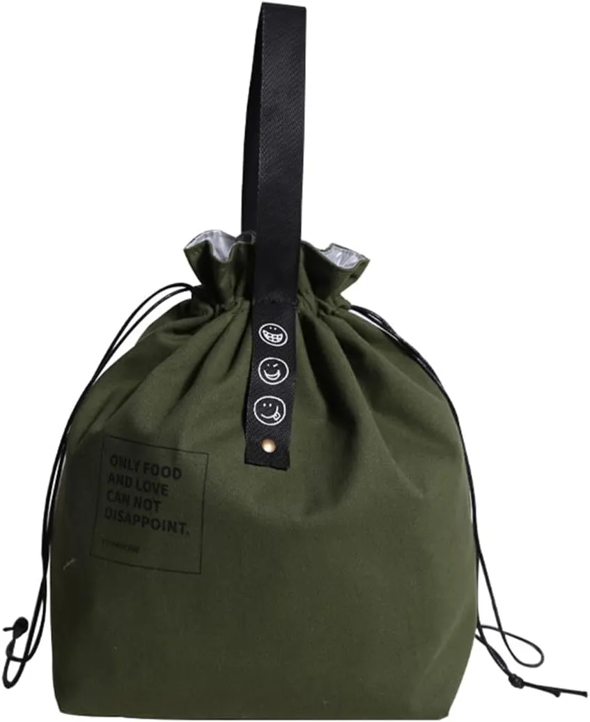 Canvas Drawstring Lunch Bag Insulated Lunch Bento Tote Bag Reusable Lunch Bag with Handle and Drawstring Closure for Women Work Picnic or Travel (COLOR1)