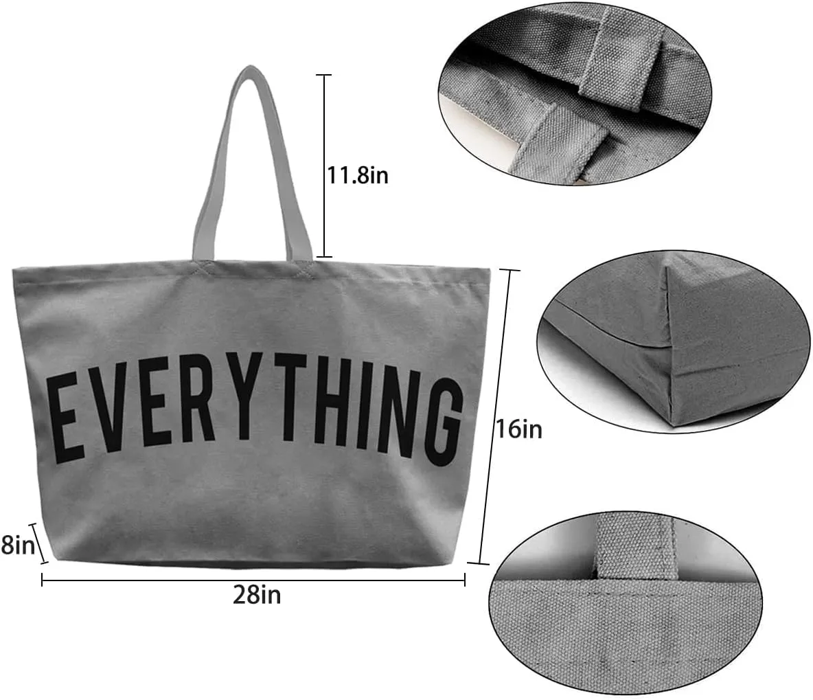 Canvas Tote Bag - Extra Large Shopping Beach Totes Bags Reusable Big Grocery Bag 28" x 8" x 16"